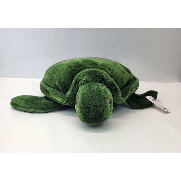 Vintage JLI Green Plush Sea Turtle 1994 The Petting Zoo Realistic Large Eyes 13" - Picture 6 of 13